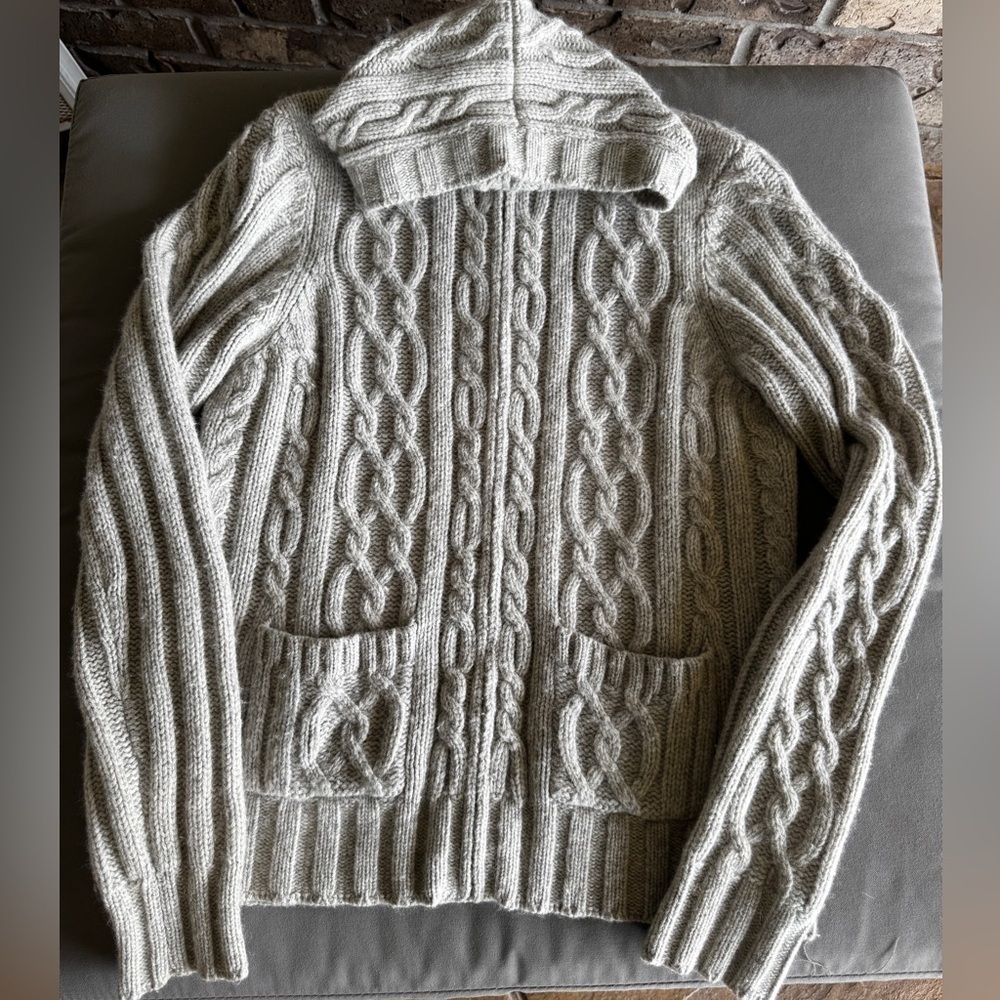 Boden Cable Knit Women's Wool/Angora Hooded Cardigan Sweater Size 14 - Picture 8 of 14
